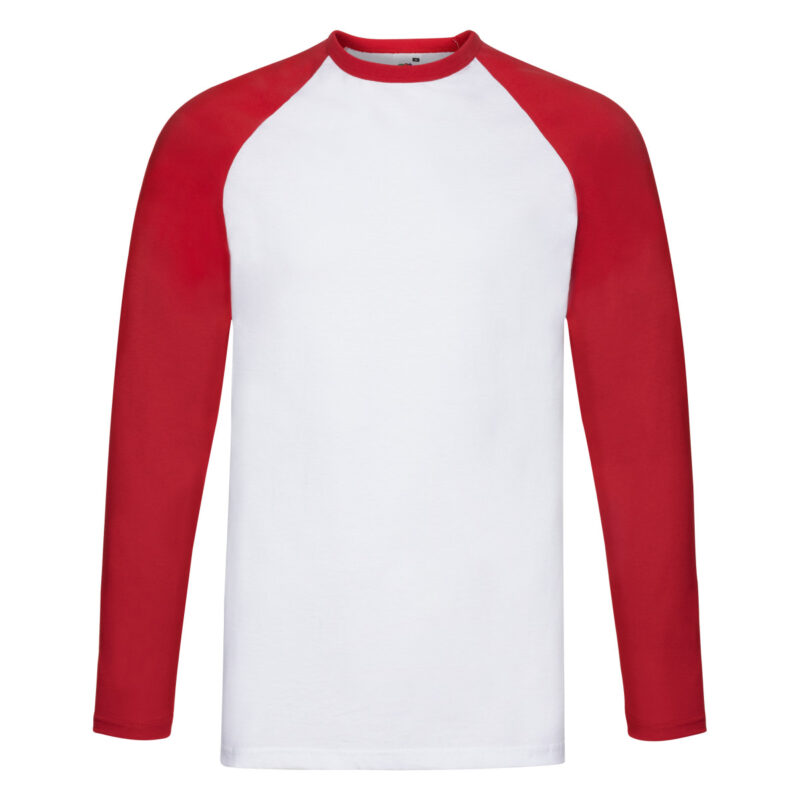 Fruit Of The Loom Men's Valueweight Long Sleeve Baseball T-Shirt White and Red