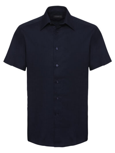 Russell Collection Men's Short Sleeve Easy Care Tailored Oxford Shirt Bright Navy