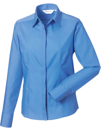 Ladies Long Sleeve Poly-Cotton Easy Care Fitted Poplin Shirt