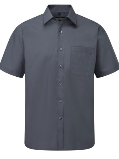 Russell Collection Men's Short Sleeve Polycotton Easy Care Poplin Shirt Convoy Grey