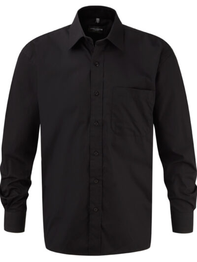 Russell Collection Men's Long Sleeve Pure Cotton Easy Care Poplin Shirt Black