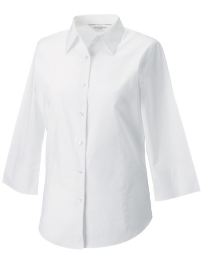 Russell Collection Ladies' 3/4 Sleeve Easy Care Fitted Shirt White