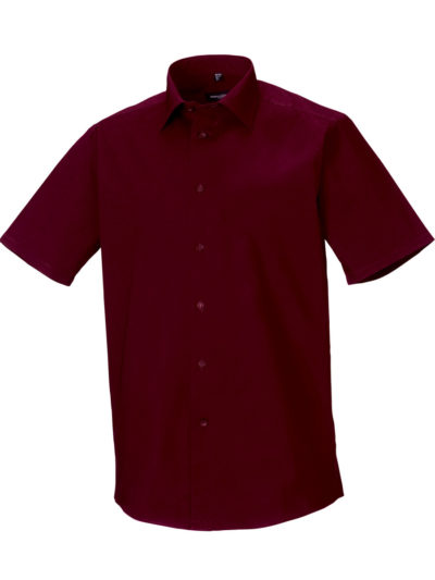 Russell Collection Men's Short Sleeve Easy Care Fitted Shirt Port