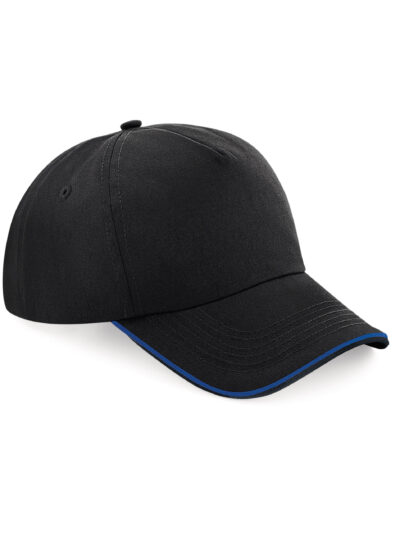 Beechfield Authentic 5 Panel Cap - Piped Peak Black and bright Royal