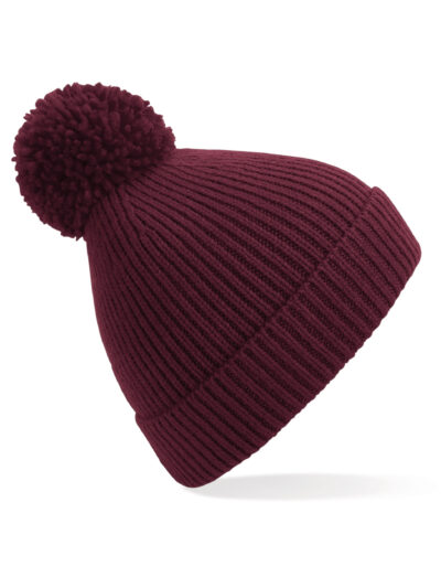 Beechfield Engineered Knit Ribbed Pom Pom Beanie Burgundy