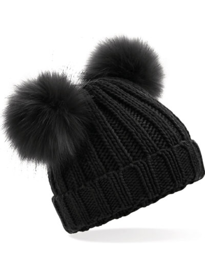 Beechfield Infant Faux Fur Double Pom Pom Beanie Black