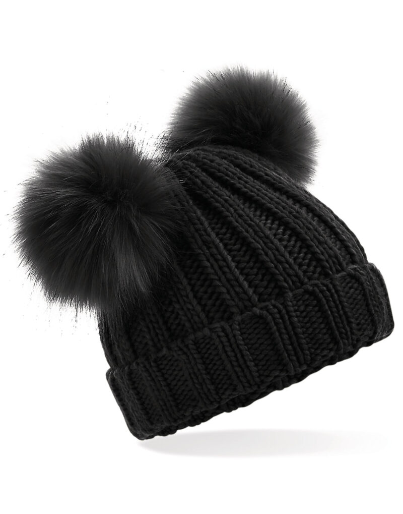 Beechfield Infant Faux Fur Double Pom Pom Beanie Black