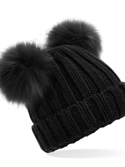 Beechfield Junior Faux Fur Double Pom Pom Beanie Black