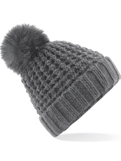 Beechfield Popcorn Faux Fur Pop Pom Beanie Graphite Grey