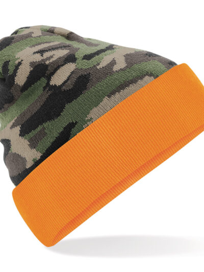 Beechfield Camo Cuffed Beanie Jungle Camo and Orange