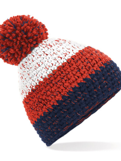 Beechfield Freestyle Beanie White and Fire Red and Oxford Navy