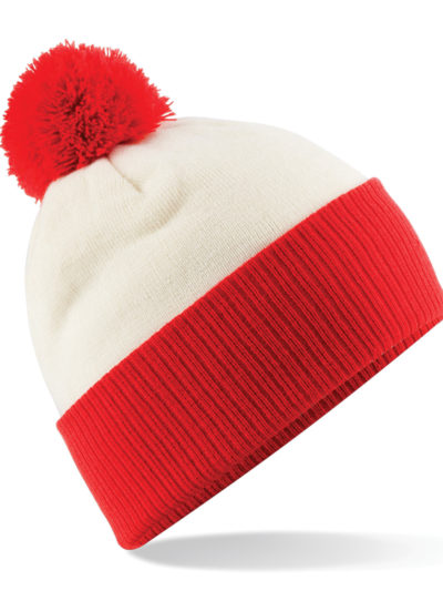 Beechfield Snowstar® Two-Tone Beanie Off White and Bright Red