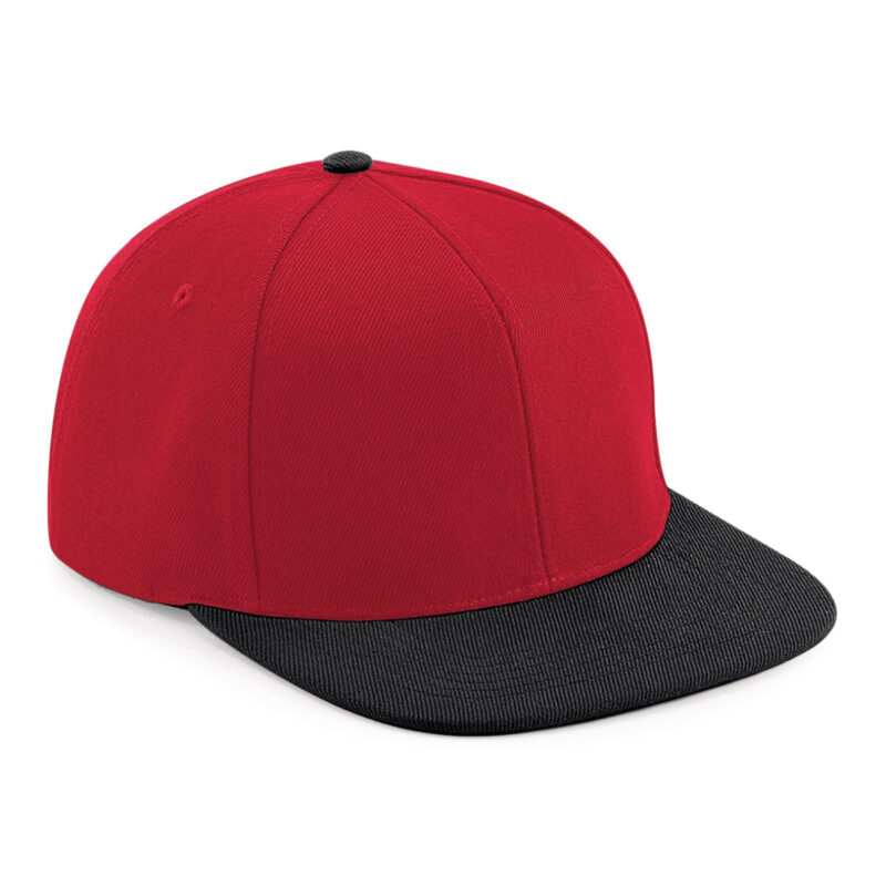 Beechfield Original Flat Peak 6 Panel Snapback Classic Red and Black