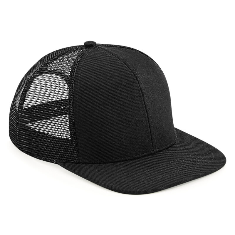 Beechfield Original Flat Peak 6 Panel Trucker Black and Black