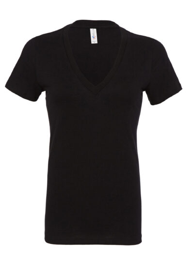 Bella Women's Jersey Short Sleeve Deep V-Neck Tee Black