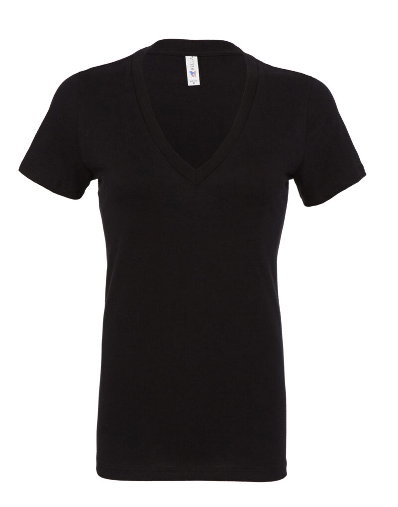 Bella Women's Jersey Short Sleeve Deep V-Neck Tee Black