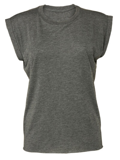 Bella Women's Flowy Muscle Tee with Rolled Cuff Dark Grey Heather