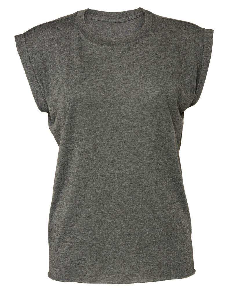 Bella Women's Flowy Muscle Tee with Rolled Cuff Dark Grey Heather