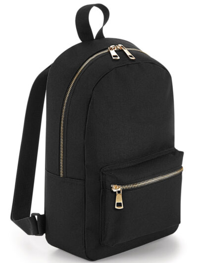 Bagbase Metallic Zip Mini Backpack Black and Gold