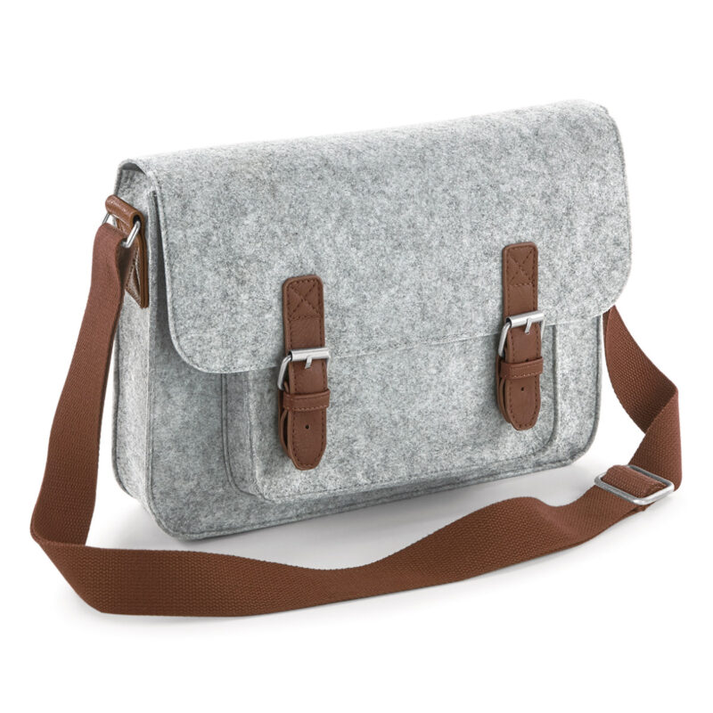 Bagbase Premium Felt Satchel Grey Melange and Tan