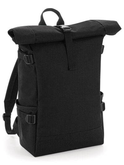 Bagbase Block Roll-Top Backpack Black and Black