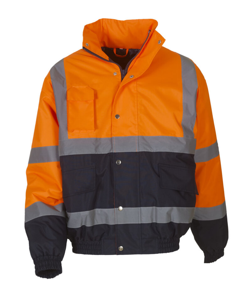 Yoko Hi-Vis 2 Tone Bomber Jacket Orange and Navy