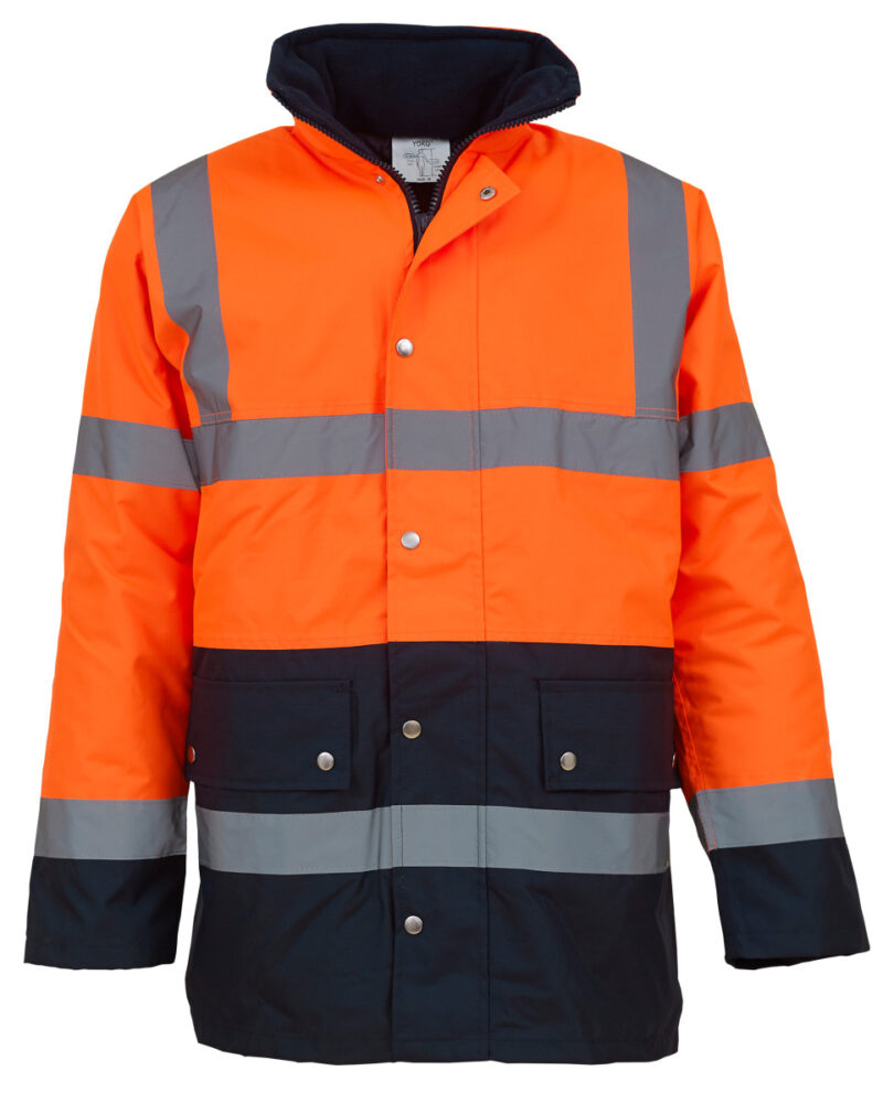 Yoko Hi-Vis Two Tone Motorway Jacket Hi Vis Orange and Navy