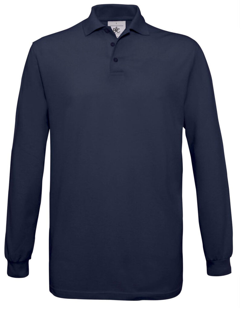 B&C Safran Long-sleeved Polo Shirt Navy Blue