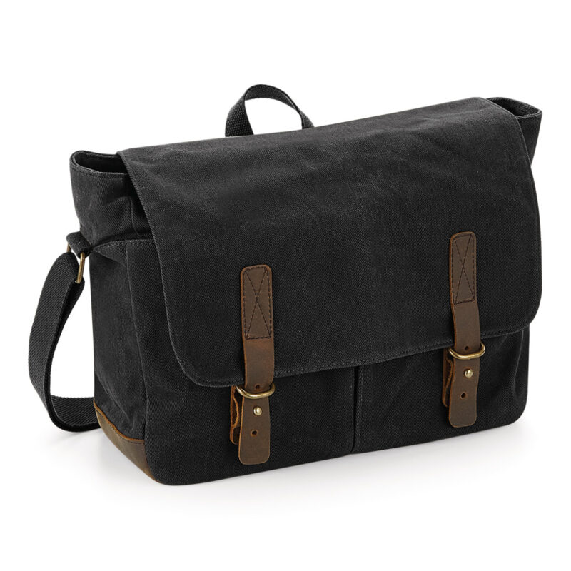 Quadra Heritage Waxed Canvas Messenger Black