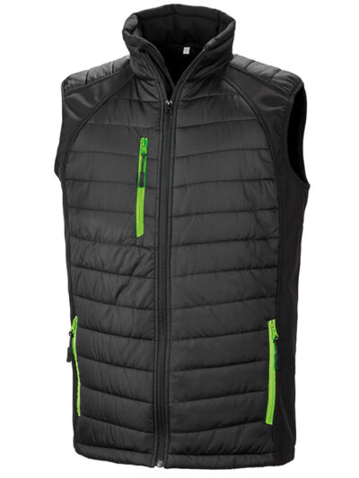 Result Black Compass Pad Softshell Gilet Black and Lime Green