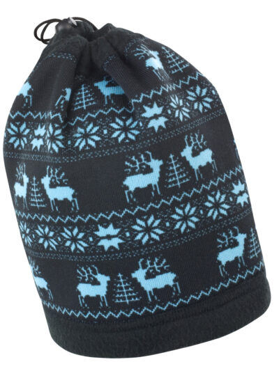 Result Winter Essentials Reindeer Snood Hat Black and Aqua