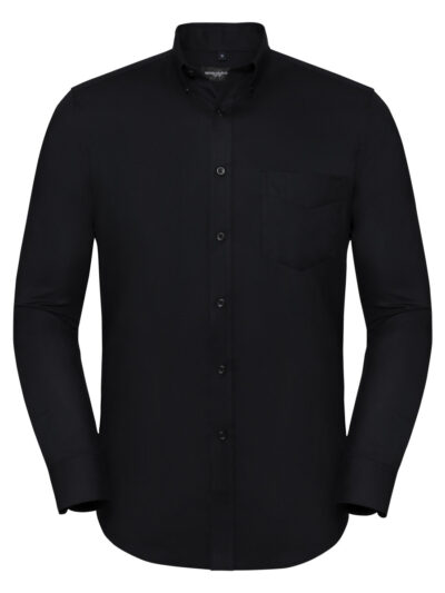 Russell Collection Men's Long Sleeve Tailored Button-Down Oxford Shirt Black