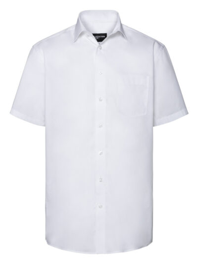 Russell Collection Men's Short Sleeve Tailored Coolmax® Shirt White