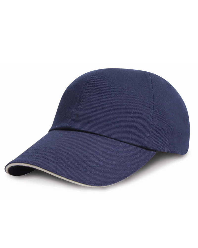 Result Headwear Low Profile Heavy Brushed Cotton Cap with Sandwich Peak Navy and White