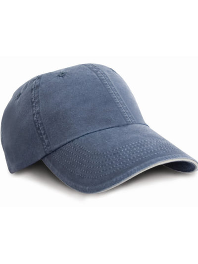 Result Headwear Washed Fine Line Cotton Cap with Sandwich Peak Navy and Putty