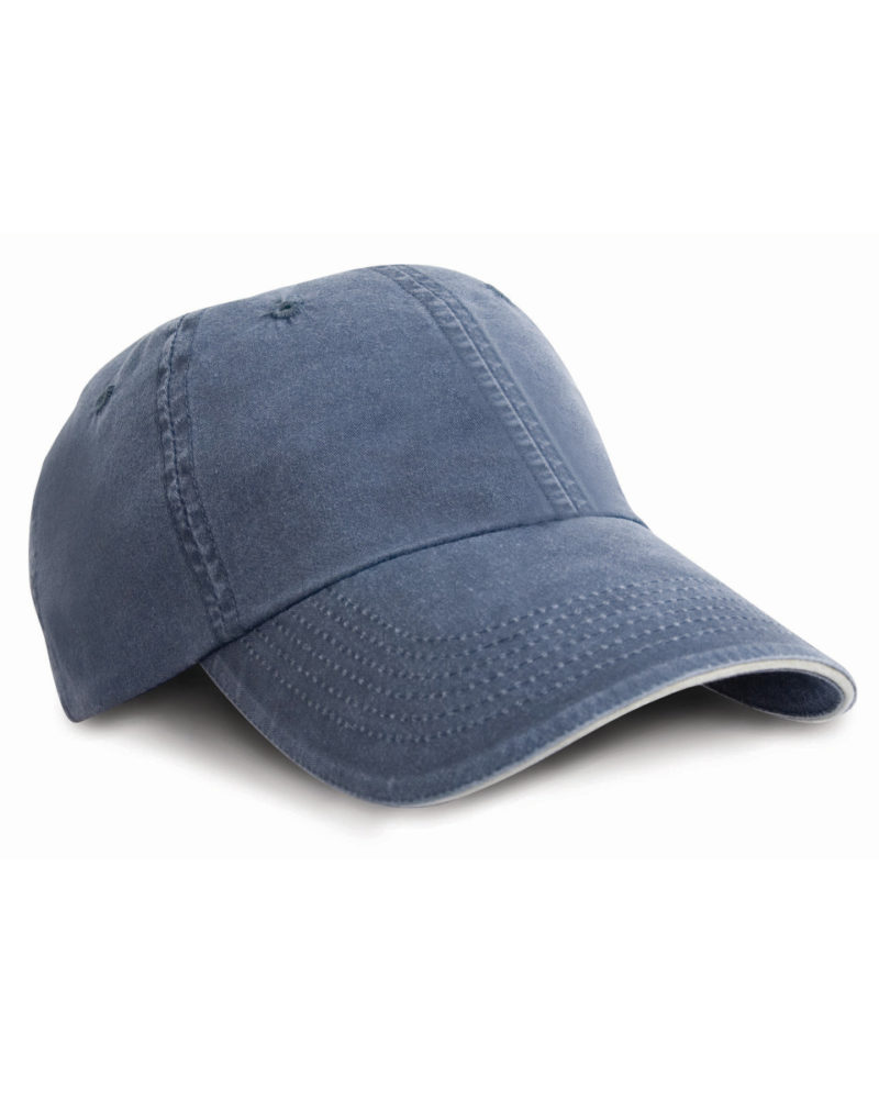 Result Headwear Washed Fine Line Cotton Cap with Sandwich Peak Navy and Putty