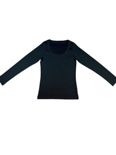 Nakedshirt Women's 'Sheila' Organic Deep Round Long Sleeve T-Shirt Black