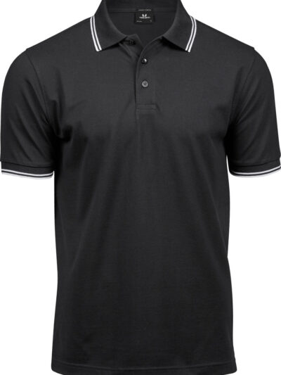 Tee Jays Men's Luxury Stripe Stretch Polo Black and White