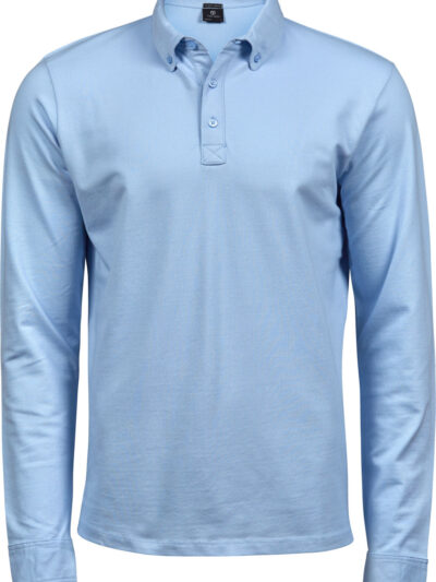 Tee Jays Men's Fashion Long Sleeve Luxury Stretch Polo Light Blue