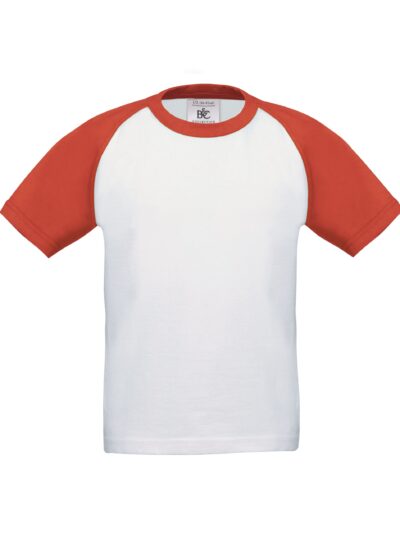 B&C Kids Short Sleeve Baseball Tee White and Red