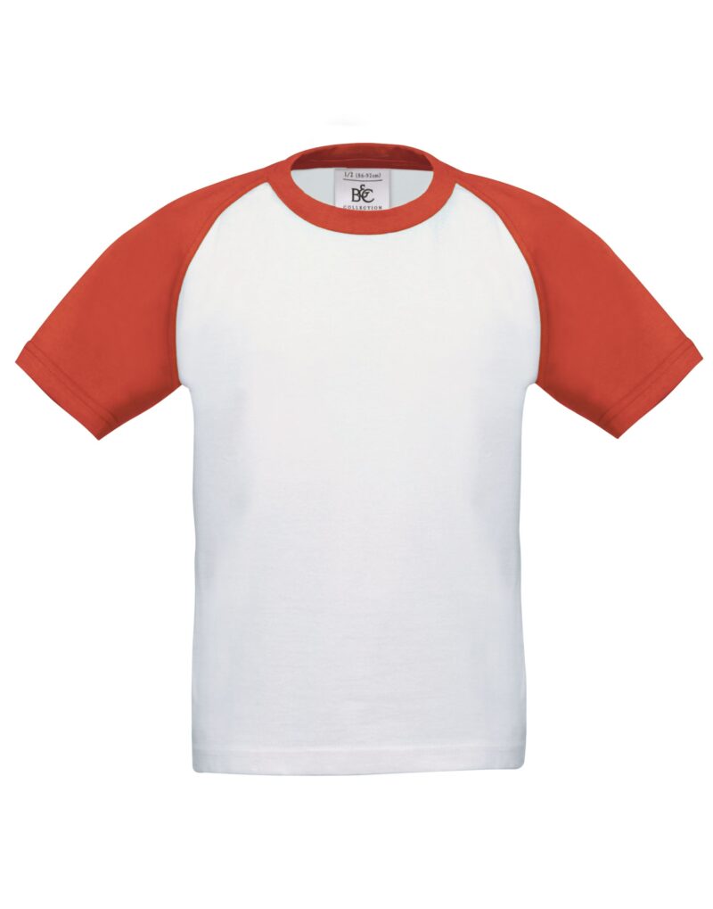 B&C Kids Short Sleeve Baseball Tee White and Red