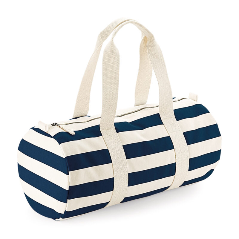 Westford Mill Nautical Barrel Bag Natural and Navy