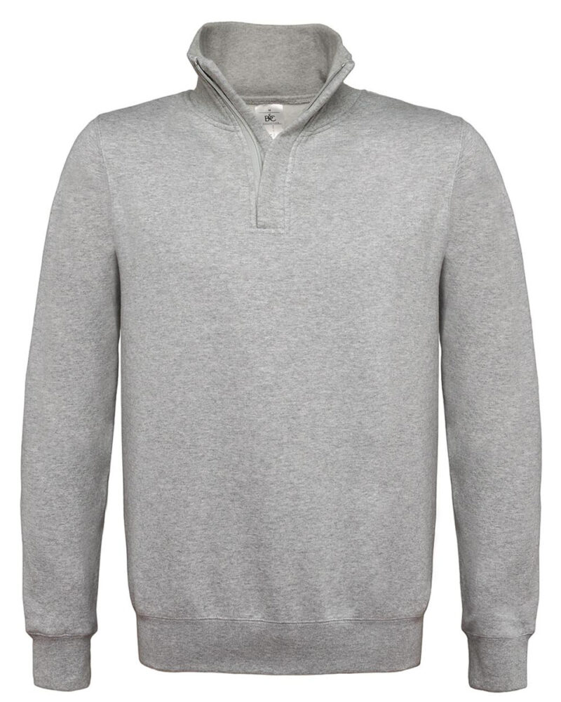 B&C ID.004 Cotton Rich 1/4 Zip Sweat Heather Grey